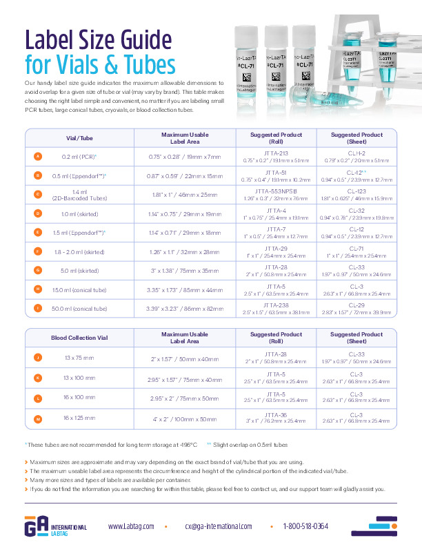 Label Size Guide for Vials & Tubes